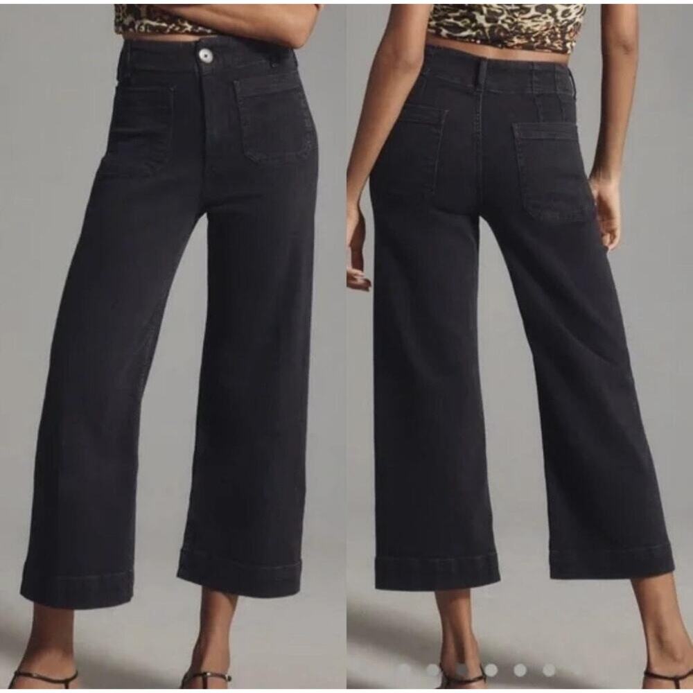 Pilcro The Day Tripper Jeans Womens 31 Black High Rise Wide Leg Crop Denim